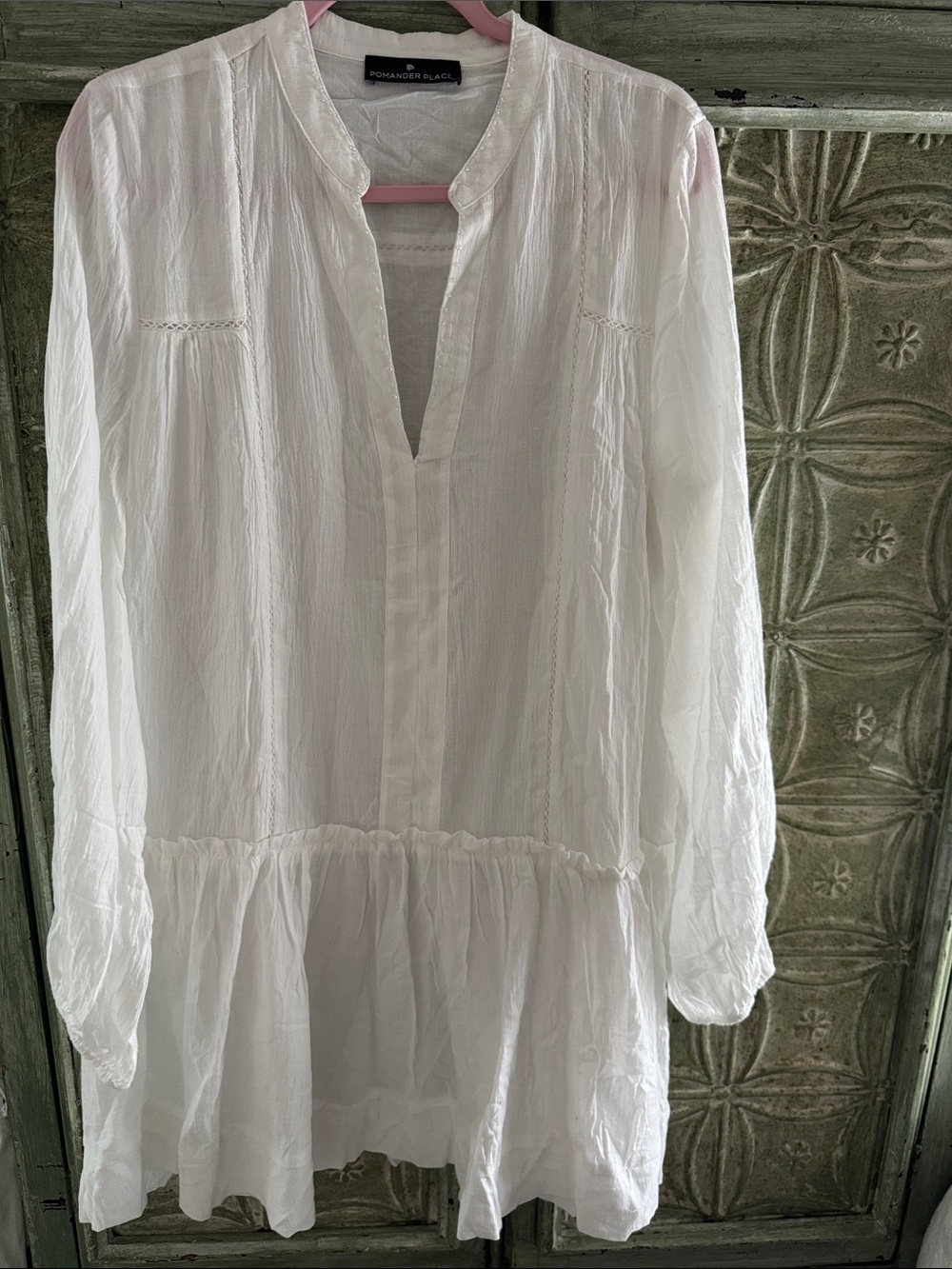 Pomander Place Ophelia white gauzy coverup. Lined. 100% cotton. XL